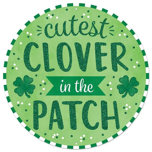 Glitter Cutest Clover Metal Sign : Green White - 12 Inches Round