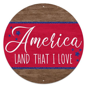 GLITTER AMERICA LAND I LOVE SIGN - 12"DIA 