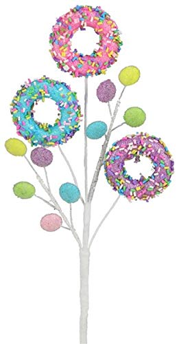 Glitter Sprinkles Candy Donuts Floral Pick : 16 Inches Long