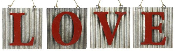 LOVE Tin Letters (Set of Four letters) : Antique Red and Grey