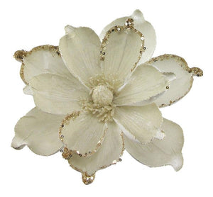 Velvet Christmas Floral Pick : Ivory Gold - 9 Inches Diameter