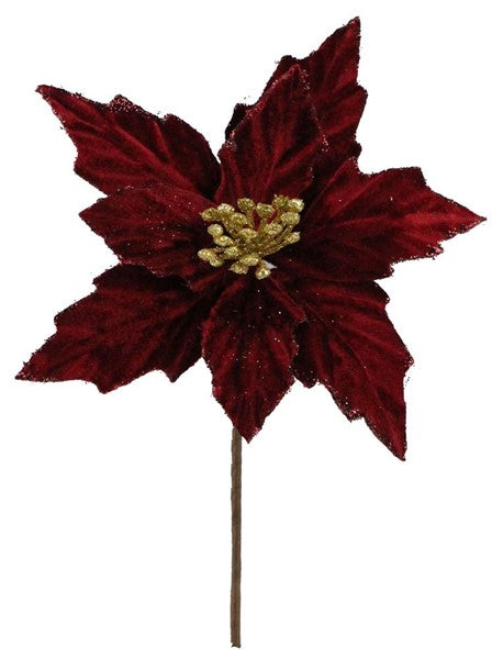 Burgundy Maroon Velvet Christmas Floral Pick : Burgundy Maroon - 8 Inches Long x 6.5 Inches Wide