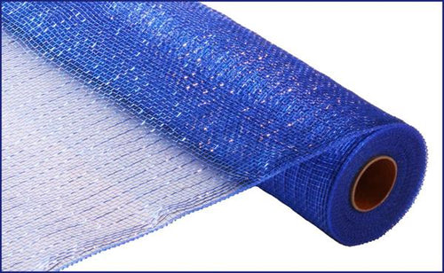 Deco Poly Mesh Ribbon : Metallic Royal Blue - 21 Inches x 10 Yards (30 Feet)