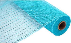 Deco Poly Mesh Ribbon : Metallic Turquoise Blue - 21 Inches x 10 Yards (30 Feet)