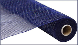 Deco Poly Mesh Ribbon : Metallic Navy Silver - 21 Inches x 10 Yards (30 Feet)