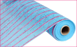 Poly Deco Stripe Mesh Ribbon: Turquoise Fuchsia - 21 Inches x 10 Yards (30 Feet)