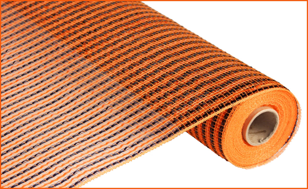 Poly Deco Stripe Mesh Ribbon: Black Orange Foil - 21 Inches x 10 Yards (30 Feet)