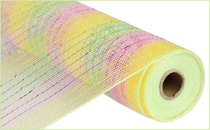 Metallic Stripe Deco Mesh Yellow Pink Green 21 inches x 10 yards (30 feet)