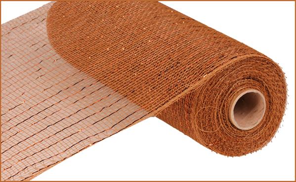 Deco Poly Mesh Ribbon : Metallic Chocolate Brown with Copper Foil - 10 Inches x 10 Yards (30 Feet)