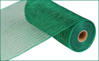 Deco Poly Mesh Ribbon : Metallic Emerald Green with Emerald Green Foil - 10 Inches x 10 Yards (30 Feet)