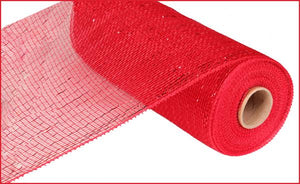 Deco Poly Mesh Ribbon : Metallic Red with Red Foil - 10 Inches x 10 Yards (30 Feet)