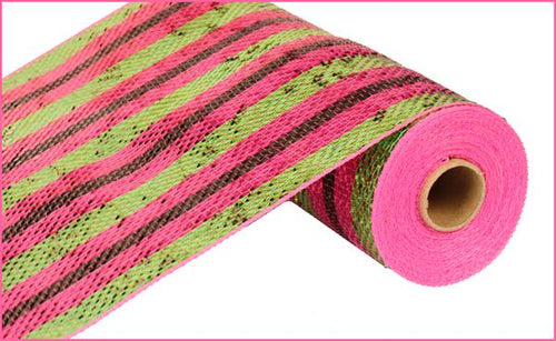 Metallic Deco Mesh Ribbon : Lime Green, Hot Pink, Black - 10 Inches x 10 Yards (30 Feet)