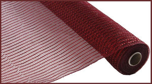 Wide Foil Deco Poly Mesh Ribbon : Burgundy Red with Red Foil - 10 Inches x 10 Yards (30 Feet)