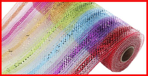 Deco Poly Mesh Ribbon : Rainbow Red, Purple, Turquoise Blue, Green, Orange, Pink - 10 Inches x 10 Yards (30 Feet):