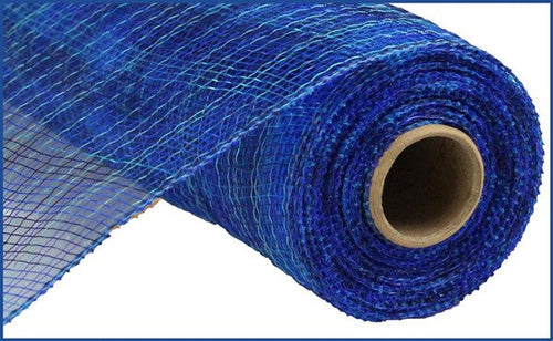 Multi Stripe Deco Poly Mesh Ribbon : Navy Blue, Royal Blue, Turquoise Blue - 10 Inches x 10 Yards (30 Feet)