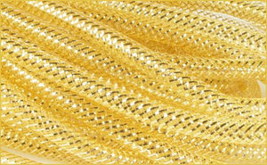 Deco Mesh Ribbon Flex Tubing: Cream Ivory with Gold with Metallic Foil - 8mm x 30 Yards (90 Feet)