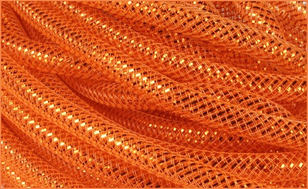 Deco Mesh Ribbon Flex Tubing: Orange Copper Metallic Foil - 8mm x 30 Yards (90 Feet)