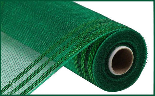 Border Stripe Deco Mesh Ribbon : Metallic Emerald, Emerald Foil - 10 Inches x 10 Yards (30 Feet)