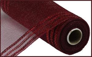 Border Stripe Deco Mesh Ribbon : Metallic Burgundy Red, Red Foil - 10 Inches x 10 Yards (30 Feet)