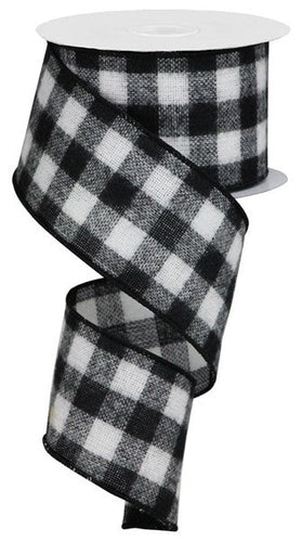 Wired Buffalo Plaid Ribbon : Black White - 2.5 Inches x 10 Yards (30 Feet)