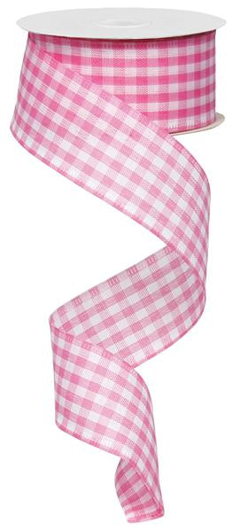 Gingham Check Wired Ribbon : Pink White - 1.5 Inches x 10 Yards (30 Feet)