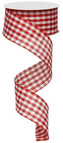 Gingham Check Wired Ribbon : Red White - 1.5 Inches x 10 Yards (30 Feet)