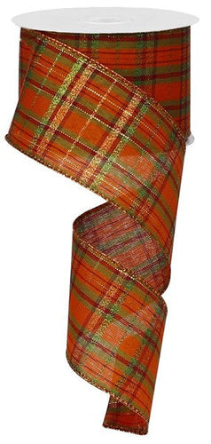 Metallic Plaid Wired Ribbon : Moss, Burgundy Red, Orange, Lime Green - 2.5 Inches x 10 Yards (30 Feet)