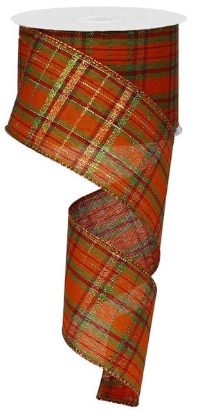 Metallic Plaid Wired Ribbon : Moss, Burgundy Red, Orange, Lime Green - 2.5 Inches x 10 Yards (30 Feet)