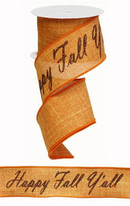 Happy Fall Yall Wired Ribbon: Glitter Orange - 2.5 Inches x 10 Yards (30 Feet)