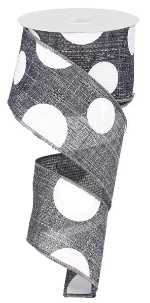 Giant Multi Dots Faux Burlap Wired Ribbon : Grey Gray White - 2.5 Inches x 10 Yards (30 Feet)