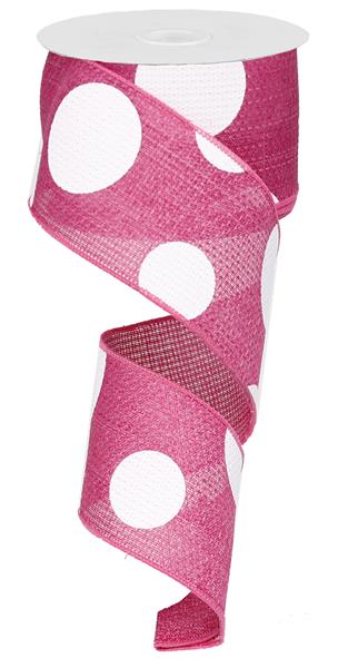 Giant Multi Dots Faux Burlap Wired Ribbon : Pink White - 2.5 Inches x 10 Yards (30 Feet)