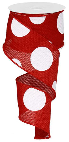 Giant Multi Dots Faux Burlap Wired Ribbon : Red White - 2.5 Inches x 10 Yards (30 Feet)