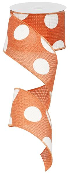 Giant Multi Dots Faux Burlap Wired Ribbon : Salmon Coral White - 2.5 Inches x 10 Yards (30 Feet)