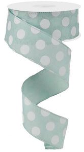 Polka Dot Wired Ribbon : Mint Green White - 1.5" x 10 Yards (30 Feet)