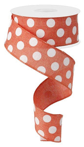 Polka Dot Wired Ribbon: Dark Coral White - 1.5 Inches x 10 Yards (30 Feet)