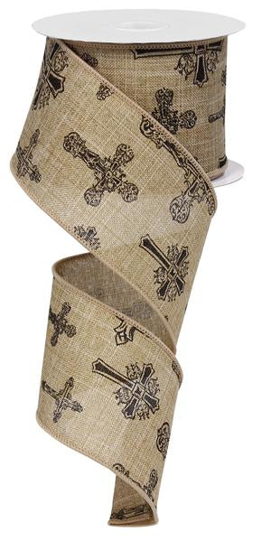 Cross Burlap Wired Ribbon: Burlap Black - 2.5 Inches x 10 Yards (30 Feet)