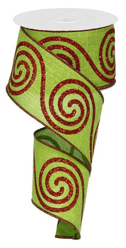 Swirl Christmas Wired Ribbon: Red, Lime Green - 2.5 Inches x 10 Yards (30 Feet)