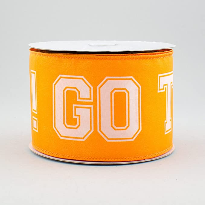 Go Team Satin Wired Ribbon: White & Orange - 2.5 Inches x 10 Yards (30 Feet)