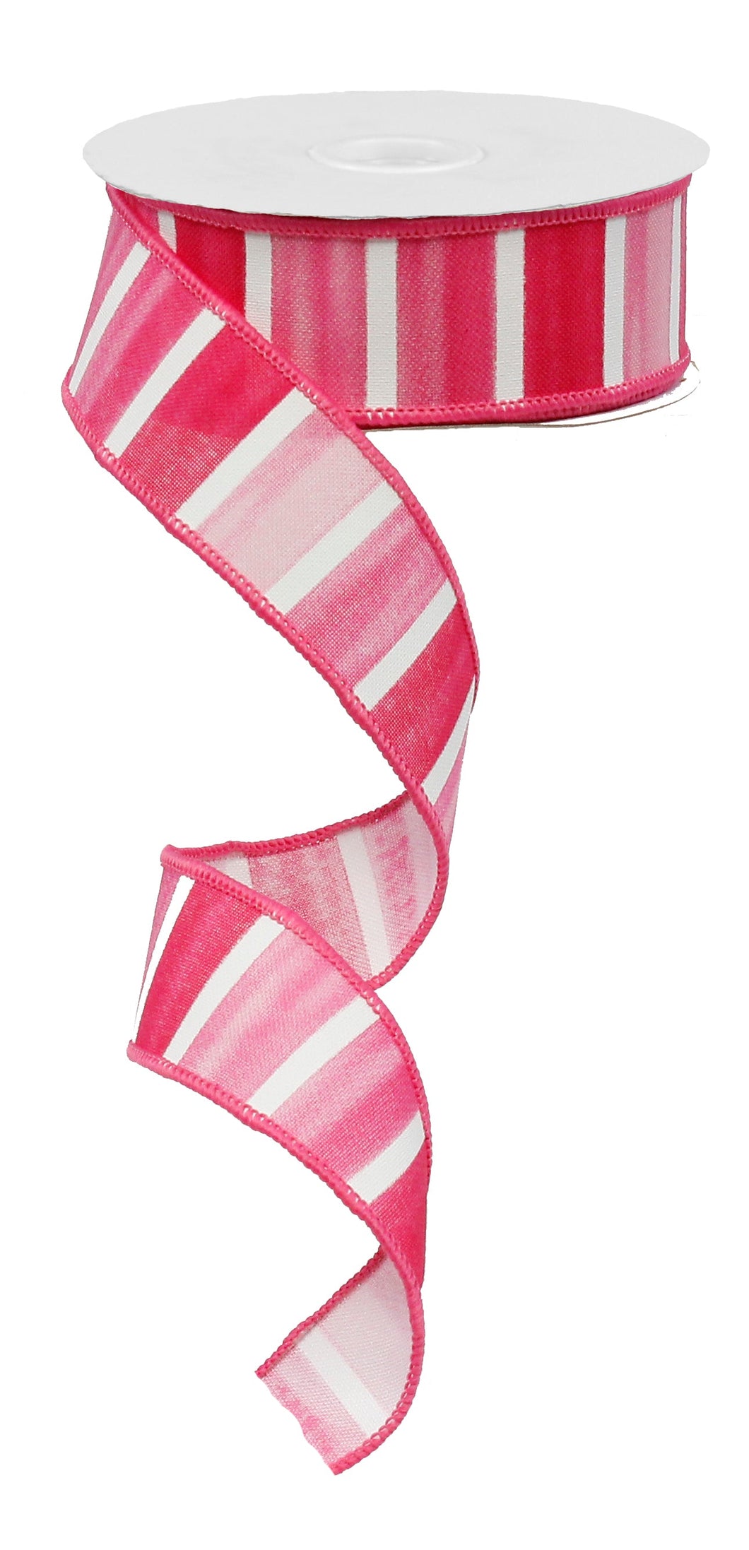 Stripe Wired Ribbon : Pink White - 1.5 Inches x 10 Yards