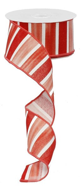 Watercolor Wide Stripe Wired Ribbon : Multi Salmon, White - 2.5 Inches x 10 Yards (30 Feet)