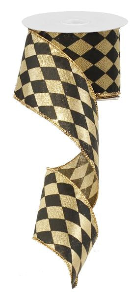 Harlequin Fleur De Lis Wired Ribbon : Black, Gold - 2.5 Inches x 10 Yards (30 Feet)