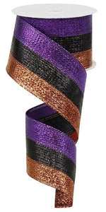 Halloween Metallic Striped Wired Ribbon - 10 Yards (Orange, Purple, Black, 2.5 Inches)