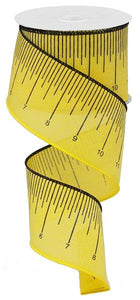 Ruler Teacher Classroom School Wired Ribbon : Yellow, Black - 2.5 Inches x 10 Yards (30 Feet)