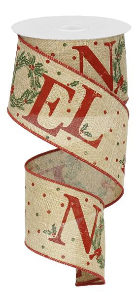 Noel Christmas Wired Ribbon : Rustic Red Lime Green Burlap - 2.5 Inches x 10 Yards (30 Feet)