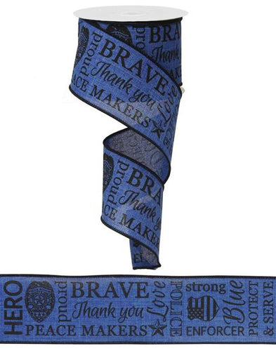 Police Support Wired Ribbon : Black Royal Blue - 2.5 Inches x 10 Yards (30 Feet)