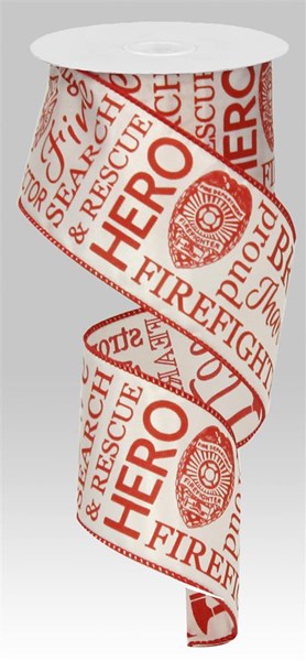 Satin Firefighter Support Wired Ribbon : White Red : - 2.5 Inches x 10 Yards (30 Feet)