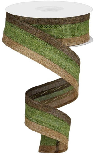 Fall Wired Ribbon: Brown Green Beige - 1.5 Inches x 10 Yards (30 Feet)