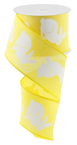 Bunny Canvas Wired Ribbon : Yellow - 2.5 Inches x 10 Yards (30 Feet)