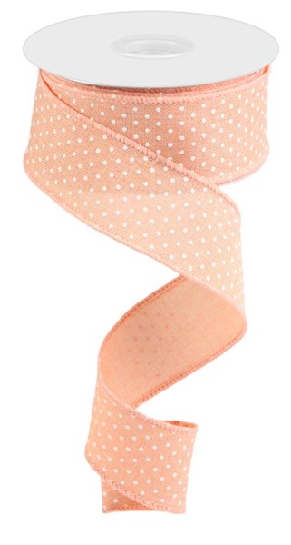 Raised Swiss Dots Royal Wired Ribbon : Peach Orange White -  1.5 Inches x 10 Yards (30 Feet)