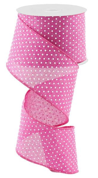 Raised Swiss Polka Dots Wired Ribbon : Fuchsia Pink White - 2.5 Inches x 10 Yards (30 Feet)